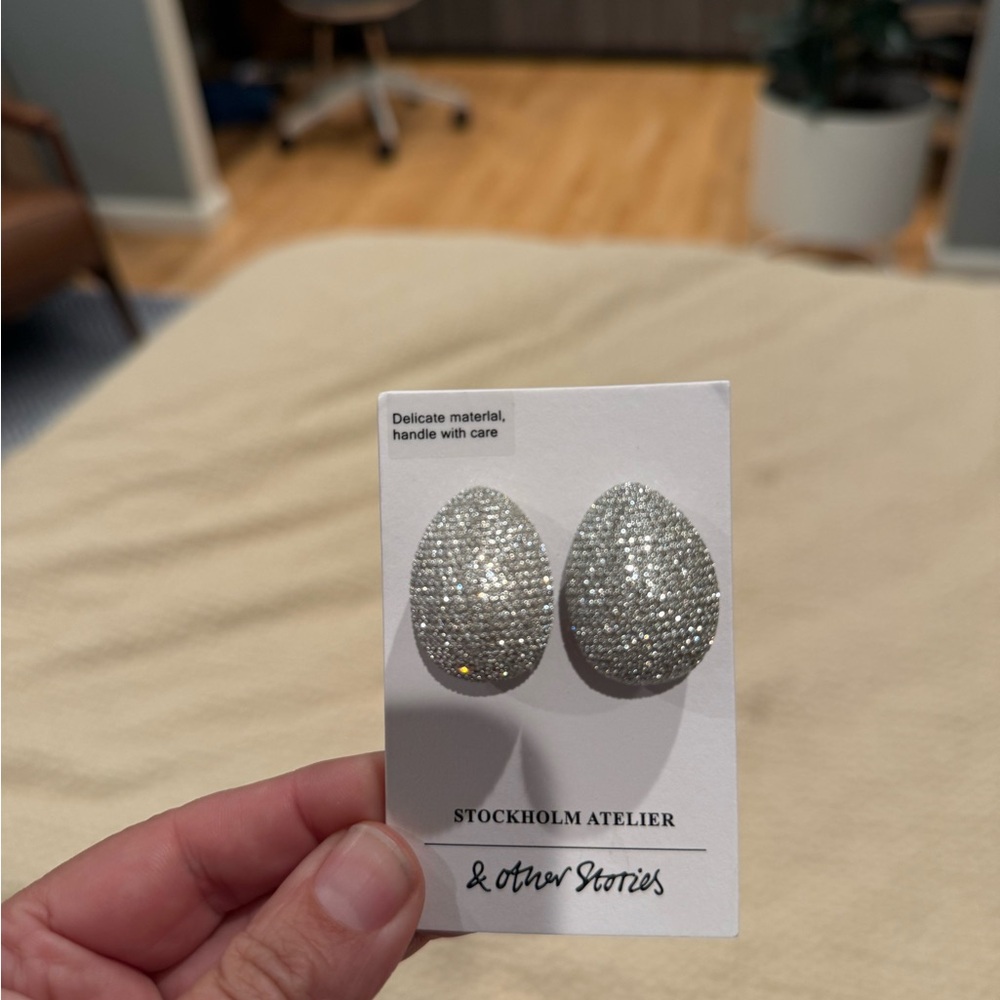 & Other Stories Glittering Silver Teardrop Earrings